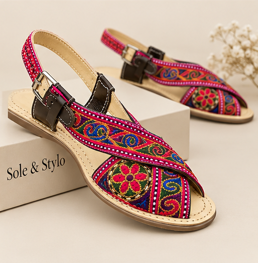 Embroidered sandal with crossover straps - Sole & Stylo - soleandstylo