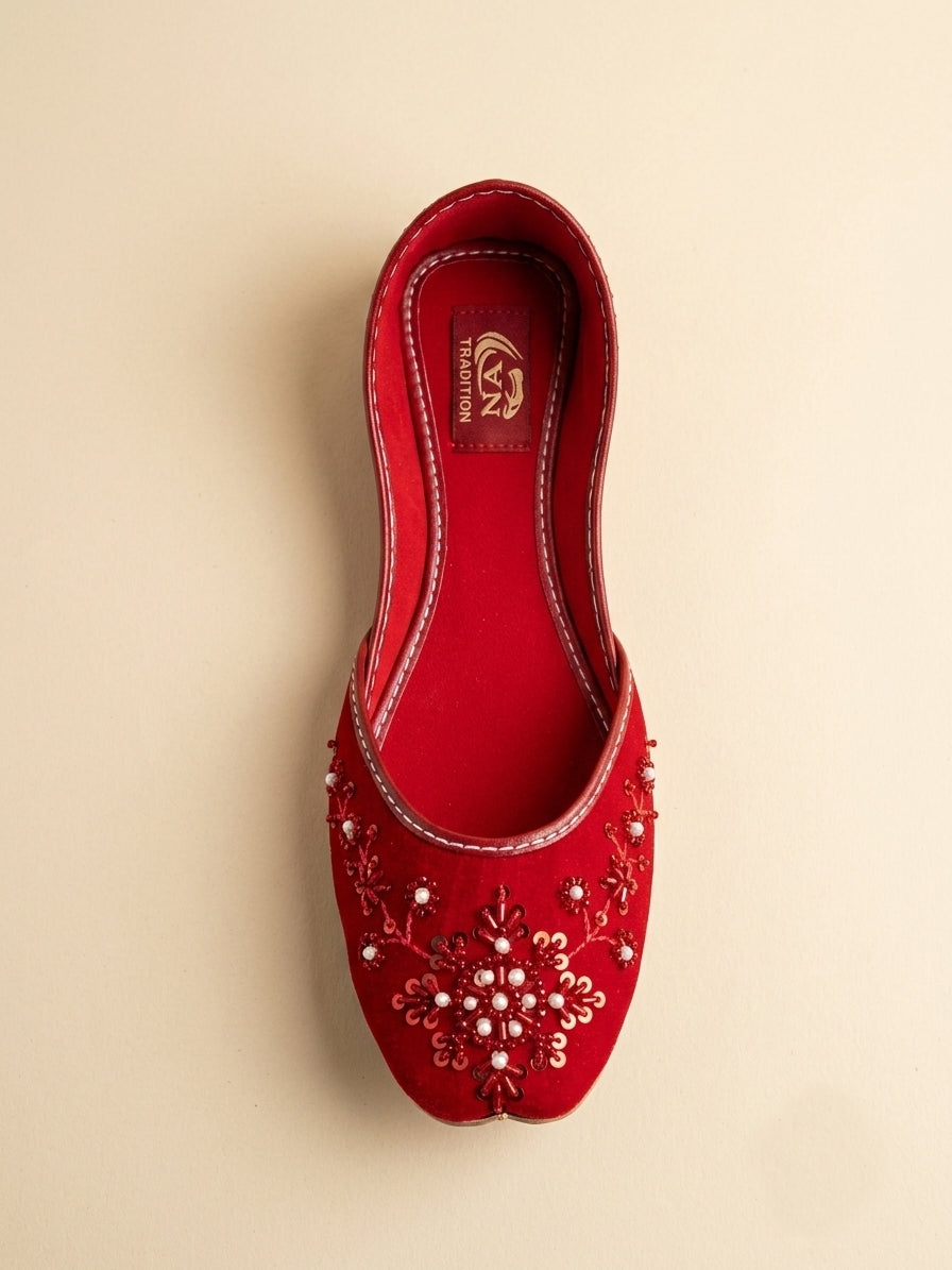 Red velvet embroidered Punjabi khussa – 2026 footwear trend – Sole & Stylo