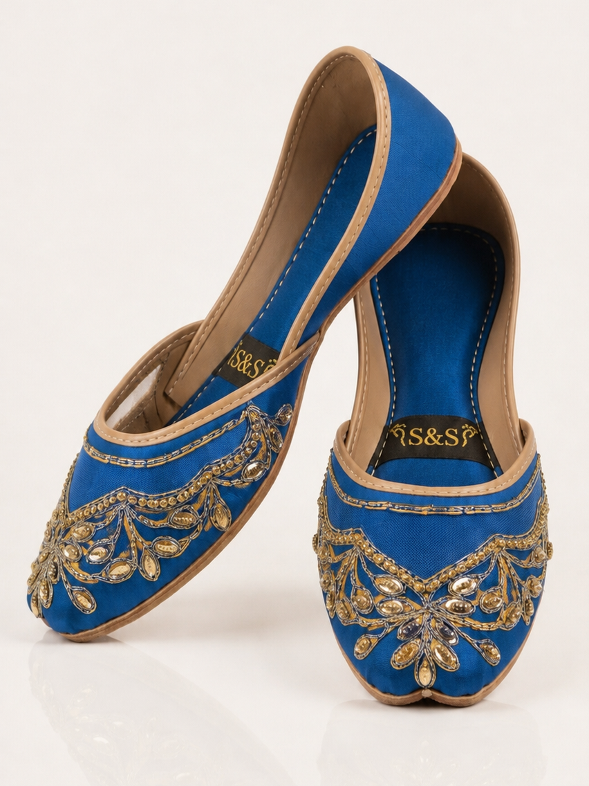 Blue organza khussa – traditional Pakistani footwear – Sole & Stylo - soleandstylo