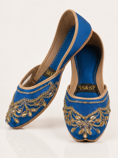 Blue organza khussa – traditional Pakistani footwear – Sole & Stylo - soleandstylo