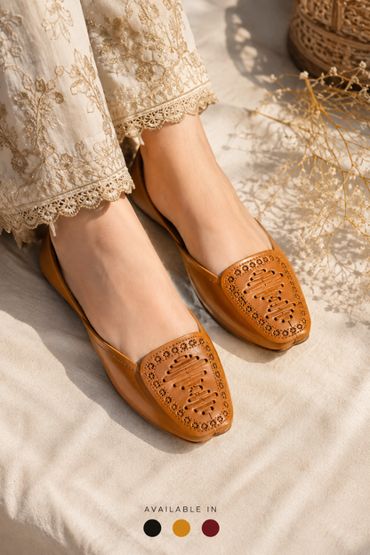 Tan leather cutwork khussa for women – Sole & Stylo - soleandstylo