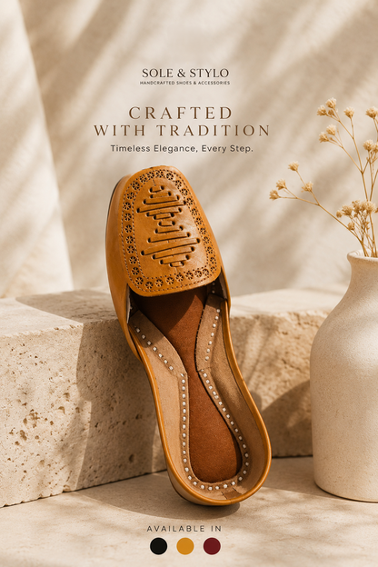 Leather khussa cutwork detail close-up – Sole & Stylo - soleandstylo