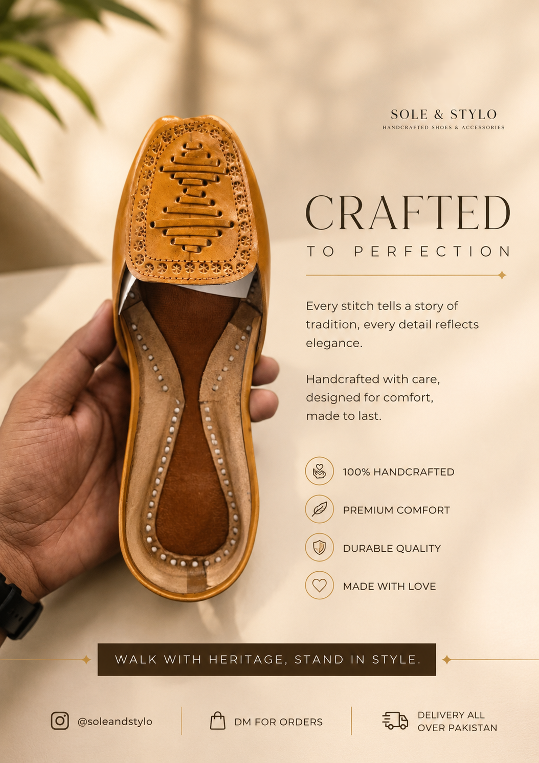 Tan leather khussa side view – Sole & Stylo - soleandstylo