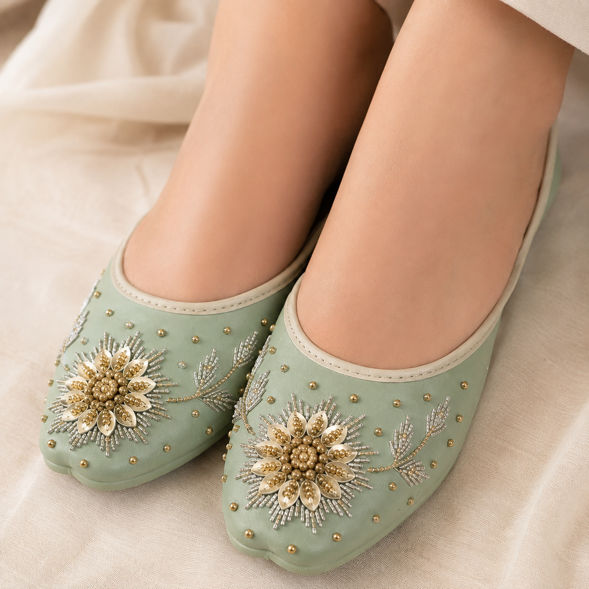 Sage green silk khussa – Sole & Stylo - soleandstylo