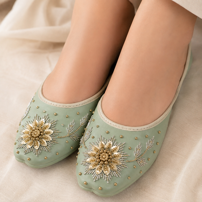 Sage green silk khussa – Sole & Stylo - soleandstylo