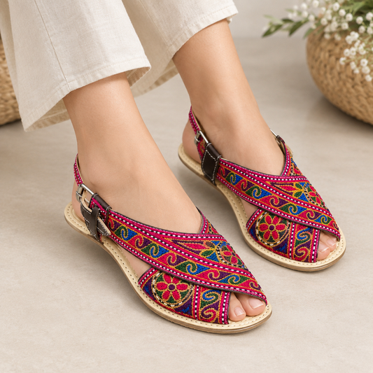 Rangoli heritage embroidered sandals - multicolor design - Sole & Stylo - soleandstylo